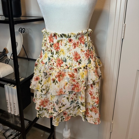 NWT 1.State Womens Floral Print Smocked Floral Watercolor Mini Skirt Size L - Picture 3 of 8